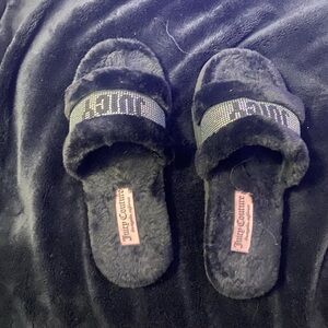Juicy Couture Black Plush Slippers